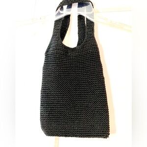 Black crochet knit handbag 90s Coastal Cottage Euro Summer
